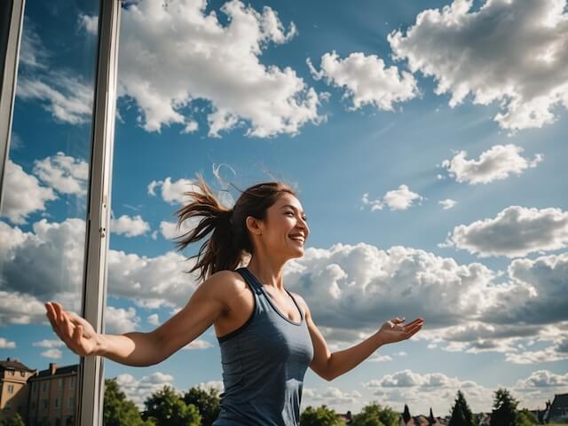 外で運動する元気な女性