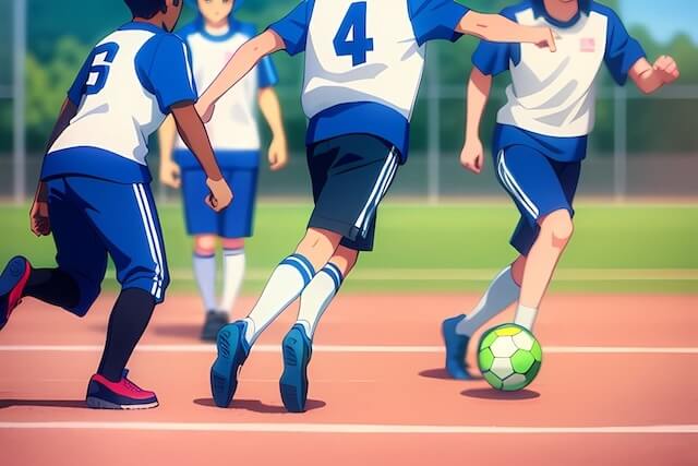 サッカーを楽しむ成長期の高校生