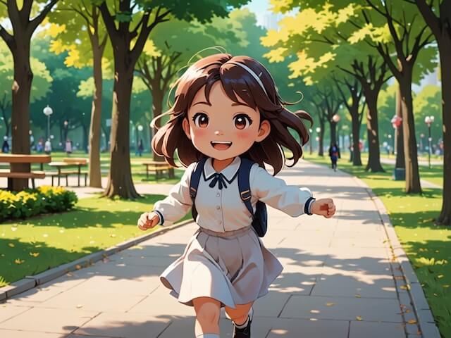 公園を走る女子高生