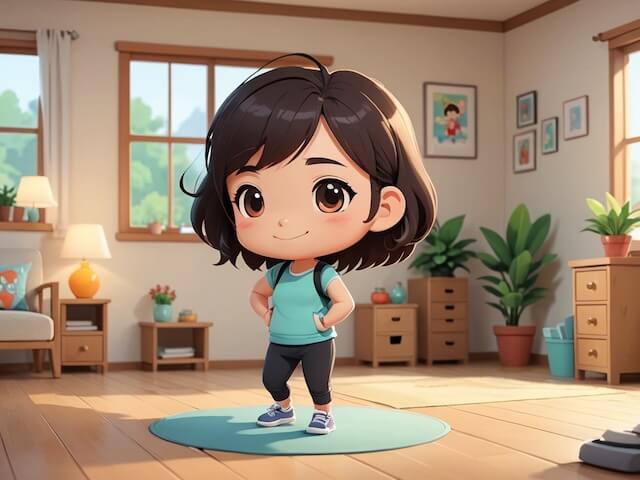 部屋で運動する女性