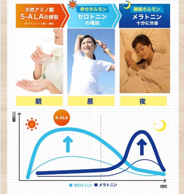 5-ALAの摂取でセロトニンが増え、メラトニンも増えて熟睡