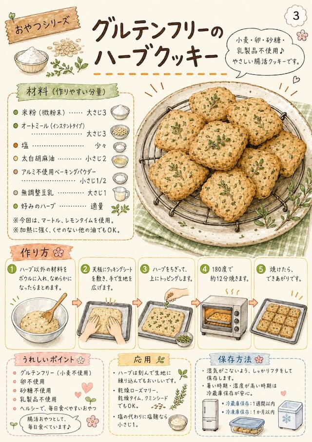 グルテンフリーのハーブクッキーイラストレシピ
